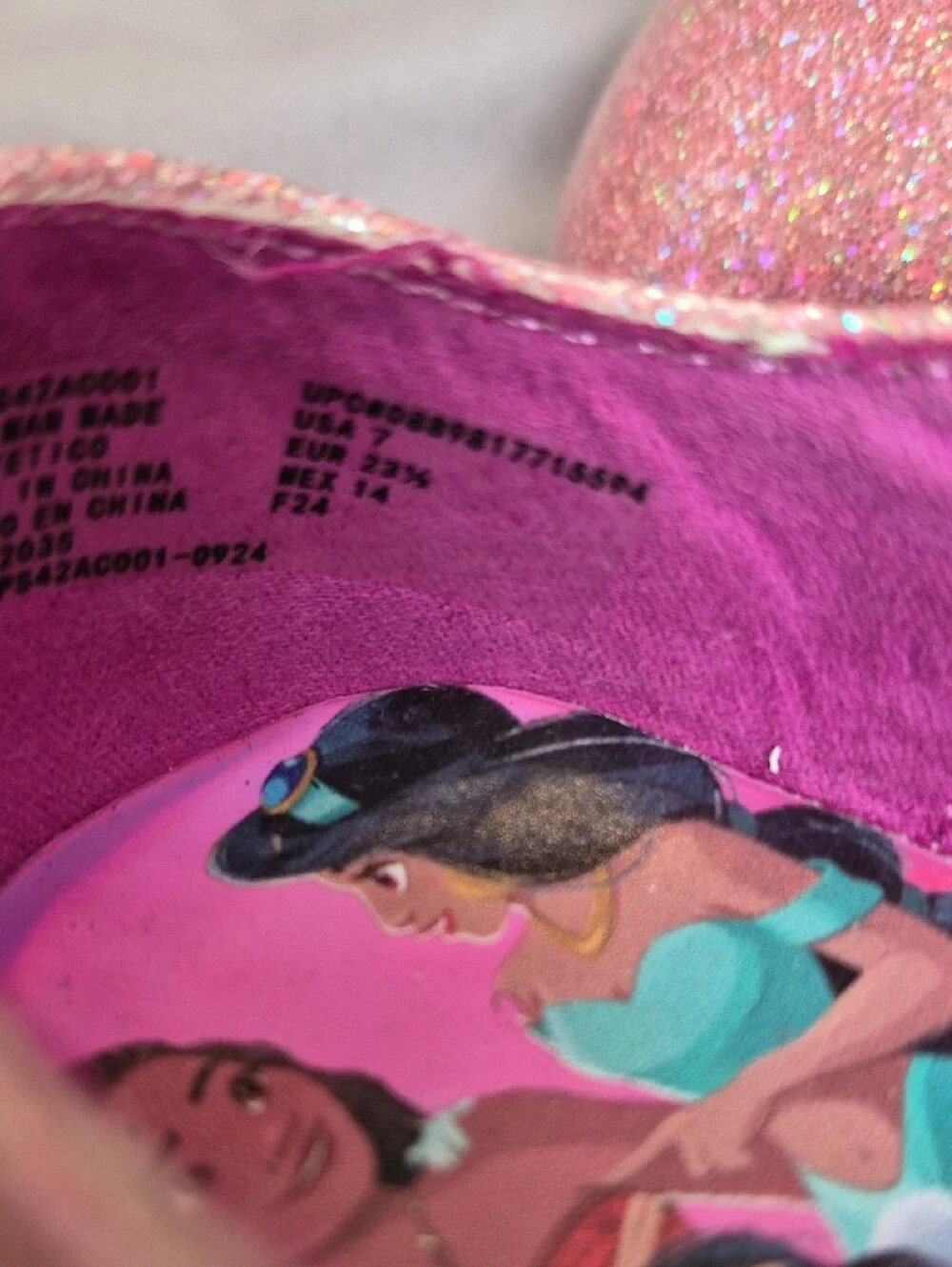 Disney Princess Toddler Pink Glitter Princess Bow Mary Jane Shoes with Heart Gem